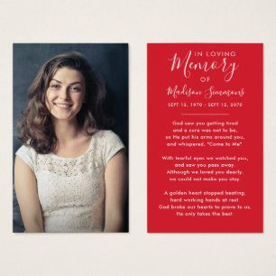 Photo Sympathy Funeral Memorial Red Prayer Cartes
