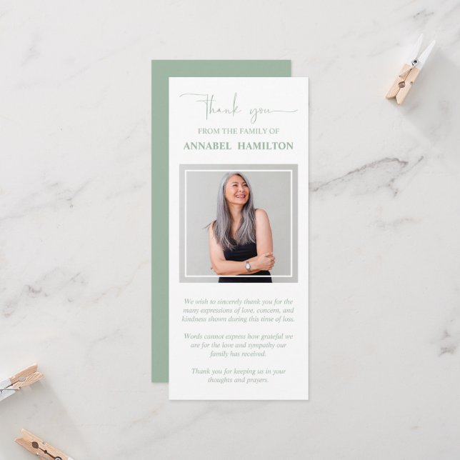 Photo Sympathy Memorial Merci Invitation (Devant/Arrière en situation)