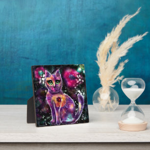 Photo Tabletop Plaque Whimsical Abstrait Floral Chat