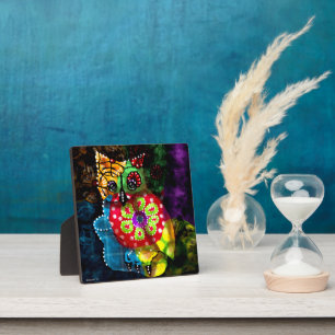 Photo Tabletop Plaque Whimsical Abstrait Owl Folk Art