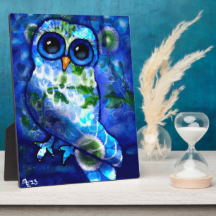 Photo Tablette Plaque Whimsical Chouette Abstraite Bleu