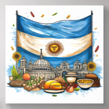 Argentine Drapeau & Cuisine traditionnelle Art Imp