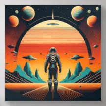 Astronaute rétro-futuriste et art paysager Alien