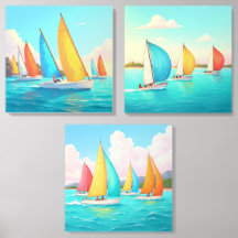 Color in the Wind – Sailboat Art Triptych | Acryli