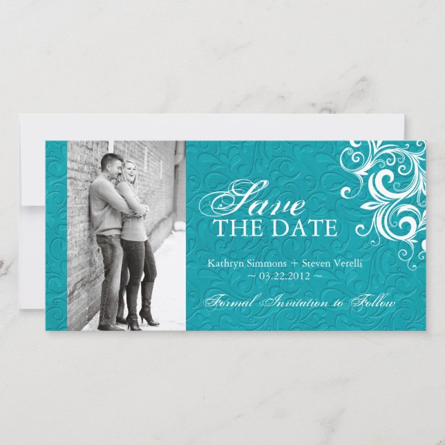 Photo Turquoise Enregistrer La Date Invitation (Devant)
