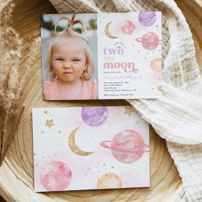 Photo Two the Moon Girl's Birthday Invitations (Créateur téléchargé)