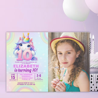 Photo Unicorn 10th Birthday - Magical Birthday Einladung