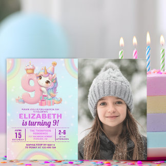 Photo Unicorn 9th Birthday - Magical Birthday Einladung