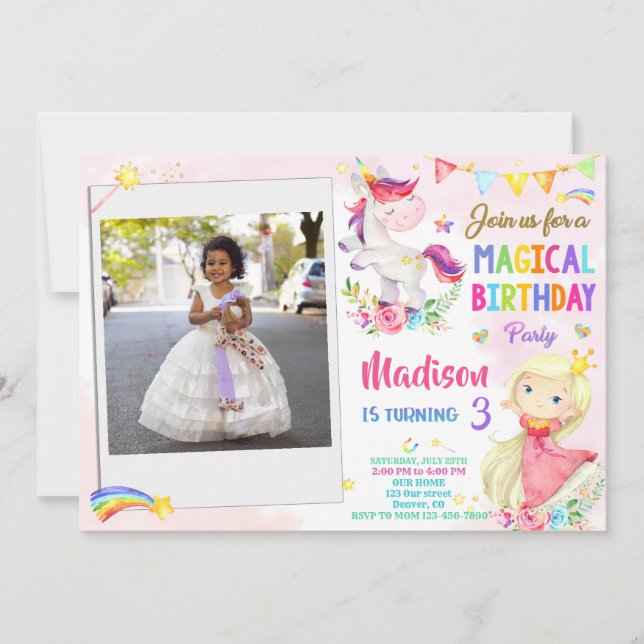 Photo Unicorn et invitation à l'anniversaire de la (Devant)
