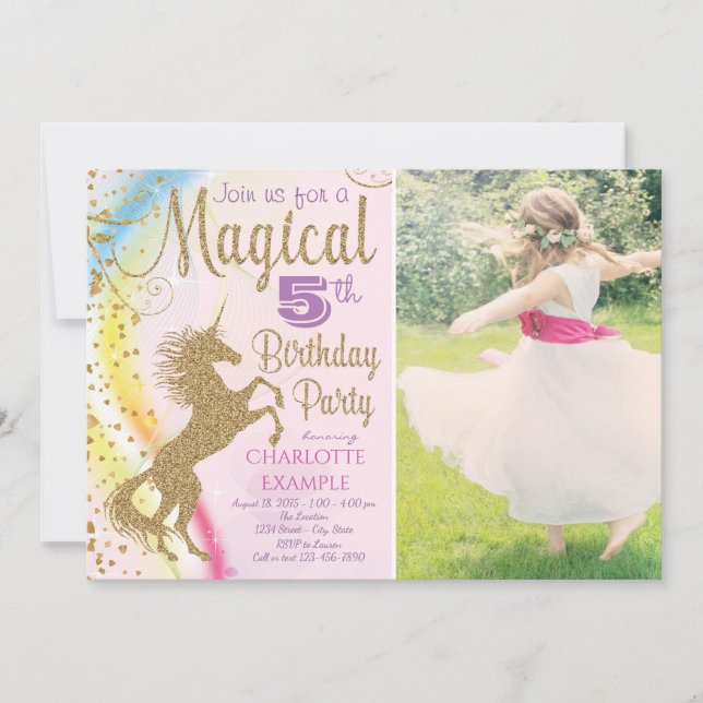 Photo Unicorn Invitations de fête d'anniversaire (Devant)