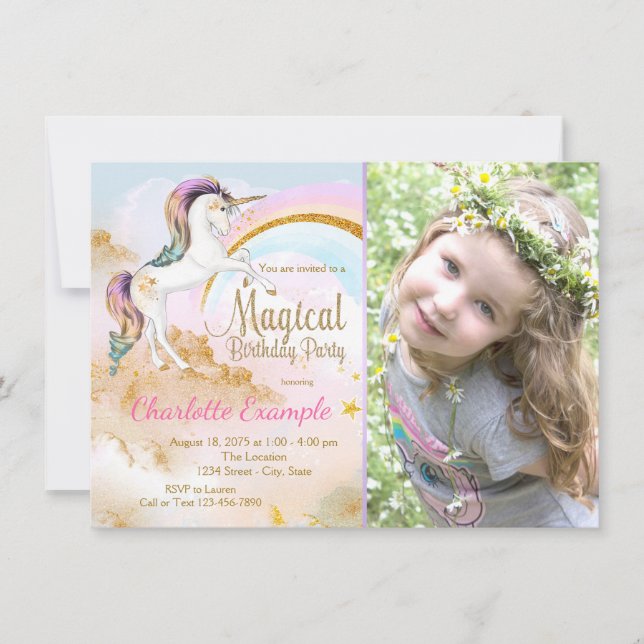 Photo Unicorn Invitations de fête d'anniversaire (Devant)