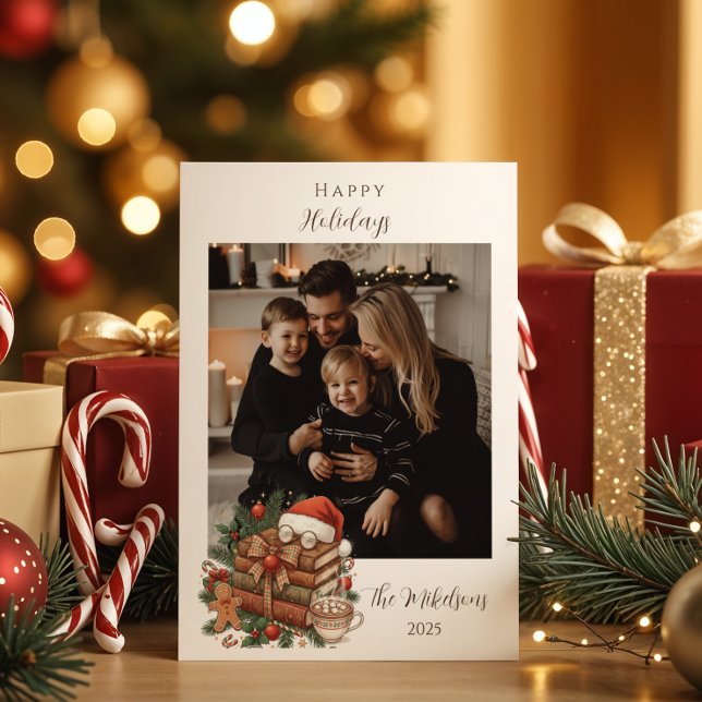 Photo Vintage Book Lover Christmas Feiertagskarte (Von Creator hochgeladen)