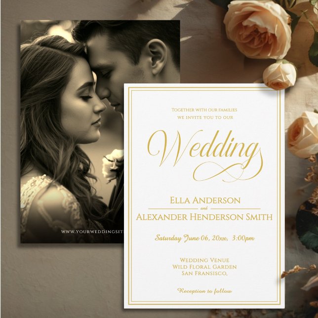 Photo Vintage Wedding Invitation Einladung (Cinematic Photo Vintage White Wedding Invitation - paper color/texture will show)