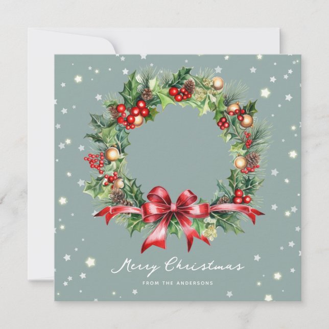 Photo Watercolor Wreath Joyeuse carte de Noël (Devant)
