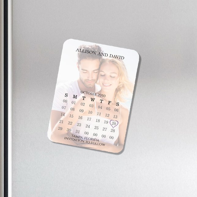 Photo Wedding Enregistrer la date Magnet Calendrie (Wedding save-the-date photo magnet with calendar template. )