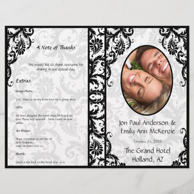 Photo Wedding Programme Black Damask (Devant)