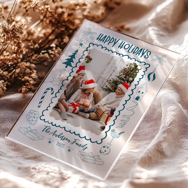 Photo Whimsical Quirky Doodle Holiday Acryleinladungen (Von Creator hochgeladen)