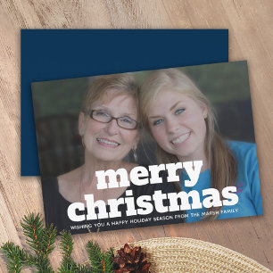 Photo with huge MERRY Christmas - navy blue Feiertagskarte
