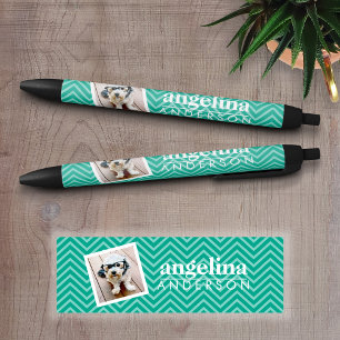 Photo with Modern Chevron Pattern and Custom Name Kugelschreiber