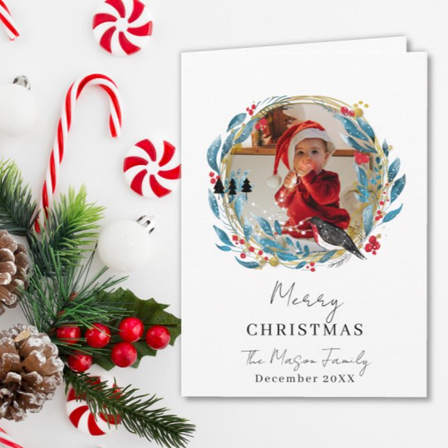 Photo Wreath Family Christmas Card Karte (Von Creator hochgeladen)