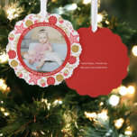 Photo Wreath Framed Personalized Christmas Ornament Karte<br><div class="desc">Add your own photo and text to this customizable hanging ornament card.. ideal for Christmas or any other event / occasion .. personalized to suit your requirements .. designed in a bold modern pink and white palate with a place for your photograph to the front surrounded by a stunning modern...</div>