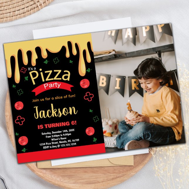 Photo Yellow Red Green Pizza Invitations Anniversa (Photo Yellow Red Green Pizza Birthday Invitations)