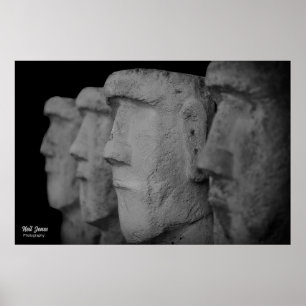 Photograph of four stone heads poster. poster