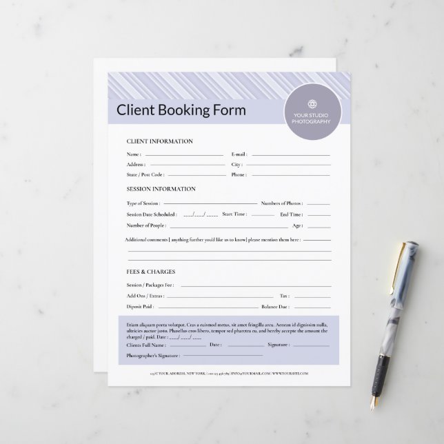 Photographe Client Formulaire de contrat Modèle (Devant/Arrière en situation)