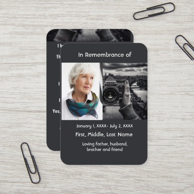 Photographe de carte de poche Memorial (Devant/Arrière en situation)