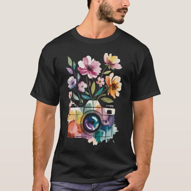 Photographer Camera Photography With Floral Waterc T-Shirt (Vorderseite)