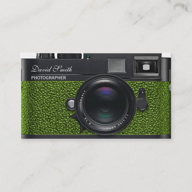 Photographer light Green Camera Business card Visitenkarte (Vorderseite)