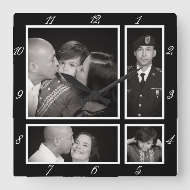 Photographic Collage Four Modern Family Decor Quadratische Wanduhr (Vorderseite)