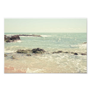 Photographie en pastel de plage d'océan vert en