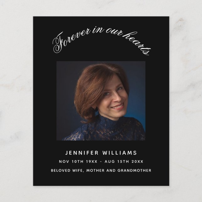 Photographie noire élégant programme funéraire (Devant)