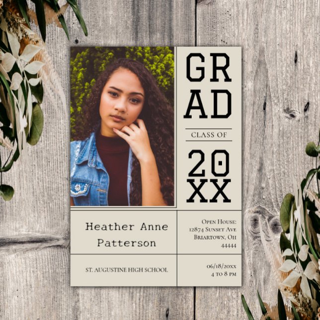 Photographie Open House | Invitation beige (Beige Photo Graduation Open House Invitation)