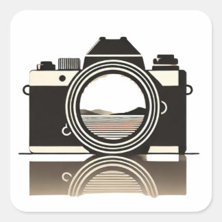 Photography Minimalist Camera with Landscape Refle Quadratischer Aufkleber