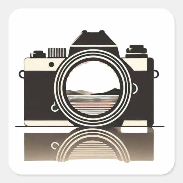 Photography Minimalist Camera with Landscape Refle Quadratischer Aufkleber (Vorderseite)