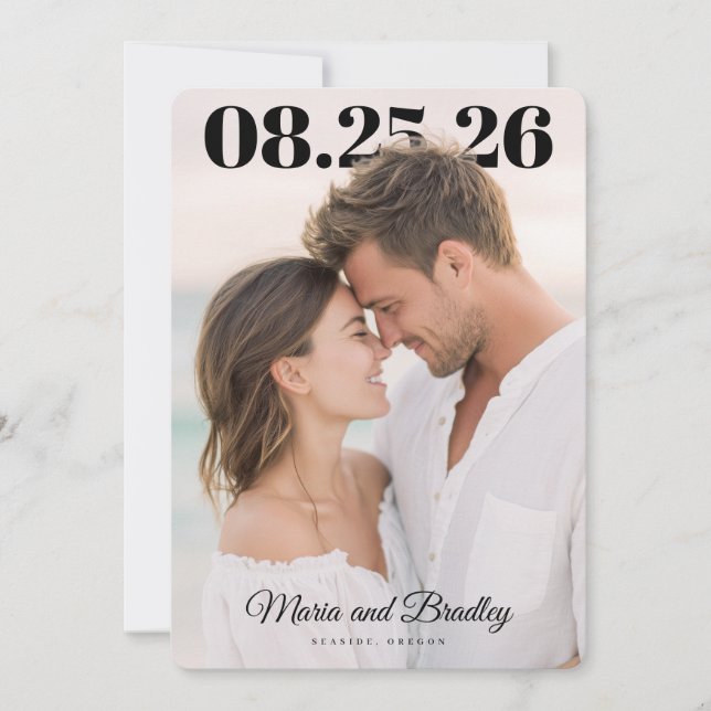 PhotoPop Modern Wedding Date Design Save The Date (Vorderseite)