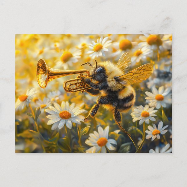 Photorealistic Bumblebee Playing Trumpet in Front  Postkarte (Vorderseite)