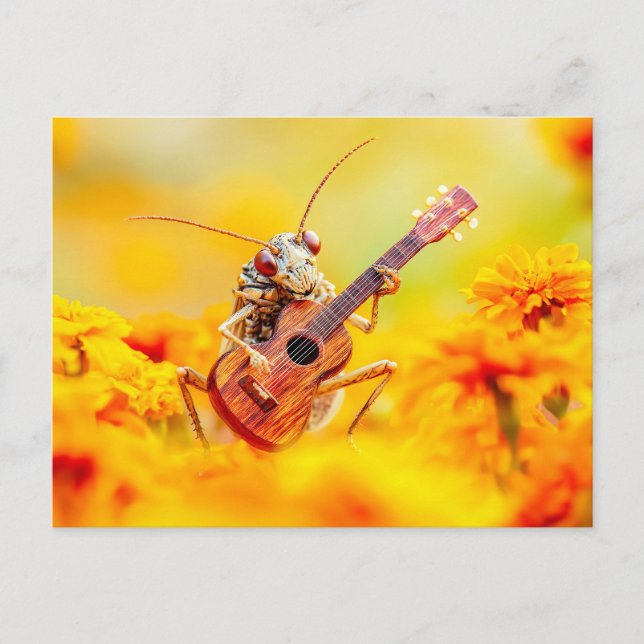 Photorealistic Cockroach Playing Guitar Among Mari Postkarte (Vorderseite)
