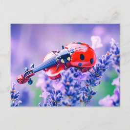Photorealistic Ladybug Playing Violin on Lavender Postkarte