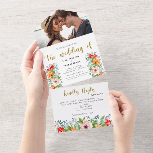 Photos d'aquarelle tout en un mariage Invitation (Déchirure)