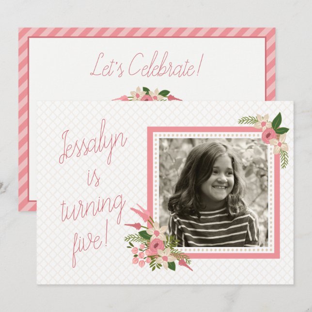 Photos de Coral Floral Invitation Anniversaire - D (Devant / Derrière)