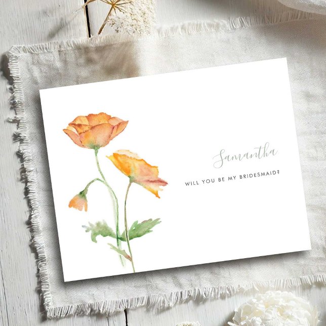 Photos Florales Orange Cartes de servante d'aquare (Bridesmaid proposal cards watercolor orange poppy flowers by Victoria Grigaliunas)