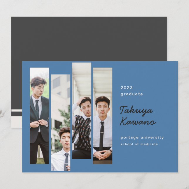 Photos Graduation Cobalt Blue Black Faire-part (Devant / Derrière)