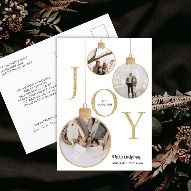 Photos JOY White Christmas Bell Carte postale (Photos JOY White Christmas Bell Holiday Postcard)