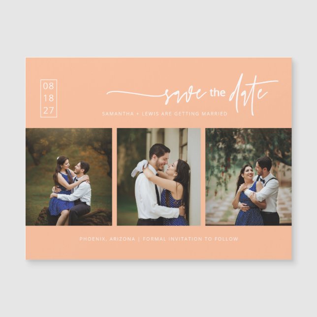 Photos Peach Minimal Enregistrer la date Carte mag (Devant)
