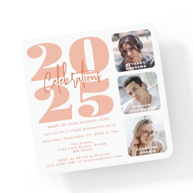 Photos Peach Triple Graduation Invitation (Créateur téléchargé)