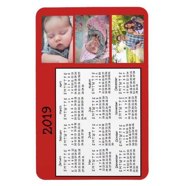 Photos personnalisées Red Mini Magnet Calendrier 2 (Vertical)