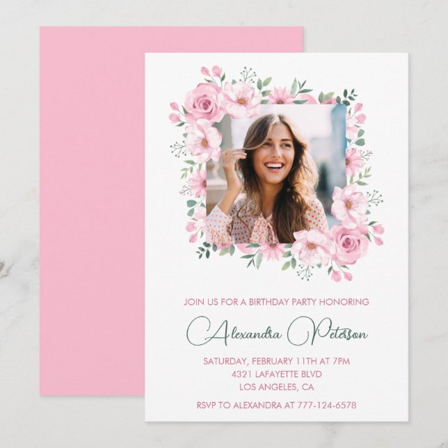 Photos rose Floral invitations à 44e anniversaire (Devant / Derrière)